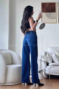 Dark Blue Denim High Waist Denim Pants