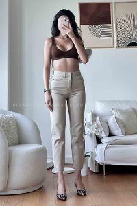 Beige Denim High Waist Denim Pants