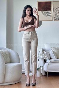 Beige Denim High Waist Denim Pants