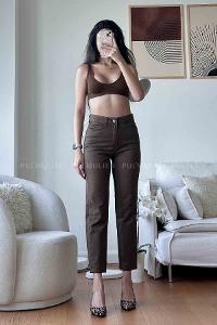 Bitter Brown Denim High Waist Denim Pants