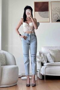 Ice Blue Denim High Waist Denim Pants