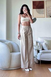 Cream Cotton High Waist Comfortable Pants