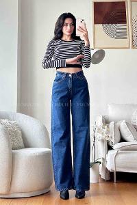 Dark Blue Denim High Waist Denim Pants