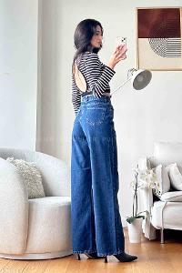 Dark Blue Denim High Waist Denim Pants