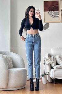 Light Blue Denim High Waist Denim Pants