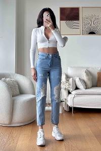 Light Blue Denim High Waist Denim Pants