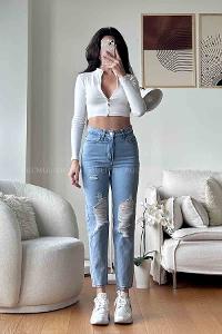 Light Blue Denim High Waist Denim Pants