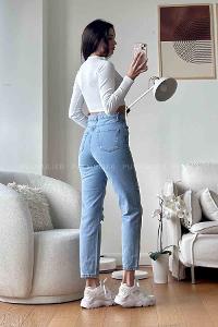 Light Blue Denim High Waist Denim Pants