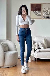 Dark Blue Denim High Waist Denim Pants