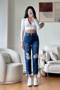 Dark Blue Denim High Waist Denim Pants