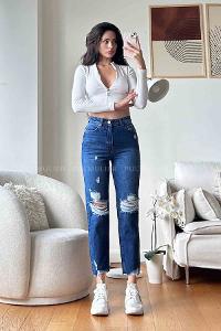 Dark Blue Denim High Waist Denim Pants