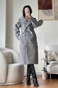 Gray V Neck Long Arm Poplin Fabric Coat