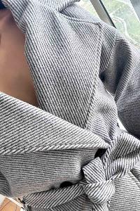 Gray V Neck Long Arm Poplin Fabric Coat