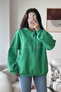 Green Hood Neck Reglan Sleeveless Arm Unprinted Sweatshirt
