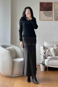 Black Shirt Collar Long Arm Jumper