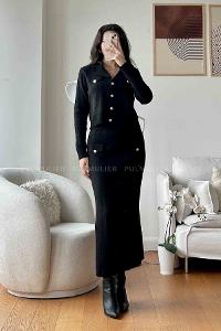 Black Scoop Neck Long Arm Without Accessories Cotton Fabric Regular Trousers Comfortable Suit