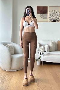 Brown Medium Crew Neck Long Arm Without Accessories Cotton Fabric Unprinted Leggings