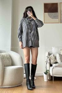 Gray Black Shirt Collar Long Arm Cotton Fabric Unprinted Shirt