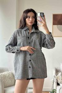 Gray Black Shirt Collar Long Arm Cotton Fabric Unprinted Shirt