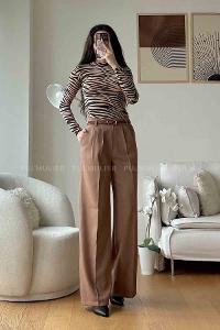 Soft Brown Cotton Fabric High Waist Comfortable Pants