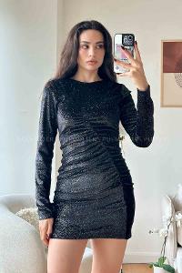 Black Scoop Neck Knitwear Unprinted Dresess