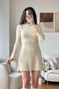 Stone Scoop Neck Knitwear Unprinted Dresess