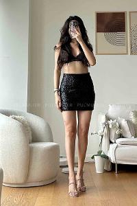 Black Combed Fabric Unprinted Skirt