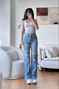 Ice Blue Denim High Waist Denim Pants