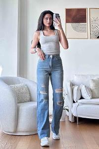 Ice Blue Denim High Waist Denim Pants