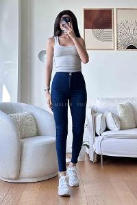 Dark Blue Denim High Waist Denim Pants