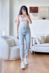 Aviator Denim High Waist Denim Pants