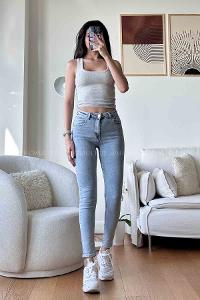 Ice Blue Denim High Waist Denim Pants