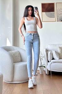 Ice Blue Denim High Waist Denim Pants