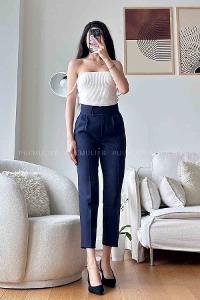 Beli Cırt Cırtlı Havuç Model Pantolon Lacivert