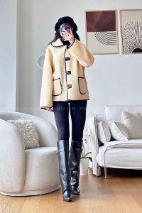 Beige Turtle Neck Long Arm Coat