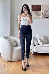 Navy Blue Linen High Waist Linen Pants