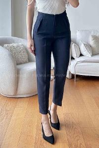 Navy Blue Linen High Waist Linen Pants