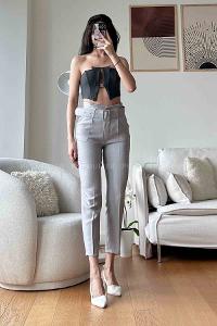 Gray Linen High Waist Linen Pants
