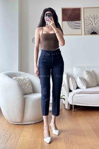 Navy Blue Linen High Waist Linen Pants