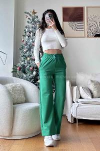 Green Regular Trousers High Waist Regular Cut Bottom Tracksuit