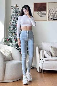 Ice Blue Denim High Waist Denim Pants