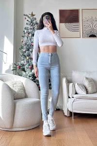 Ice Blue Denim High Waist Denim Pants