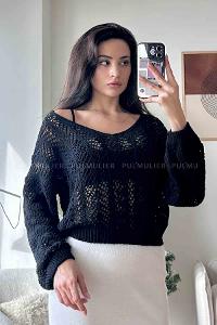 Black Scoop Neck Long Arm Jumper