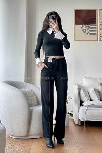 Black Cotton High Waist Comfortable Pants