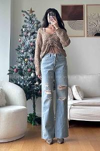 Light Blue Denim High Waist Denim Pants