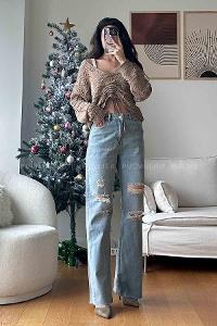 Light Blue Denim High Waist Denim Pants