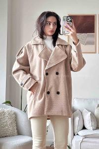 Brown V Neck Long Arm Stamp Fabric Coat