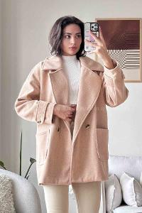 Salmon V Neck Long Arm Stamp Fabric Coat