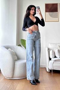 Sky Blue Cotton High Waist Denim Pants