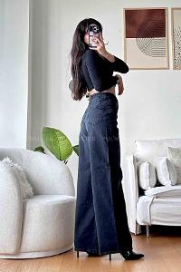 Smoked Cotton High Waist Denim Pants